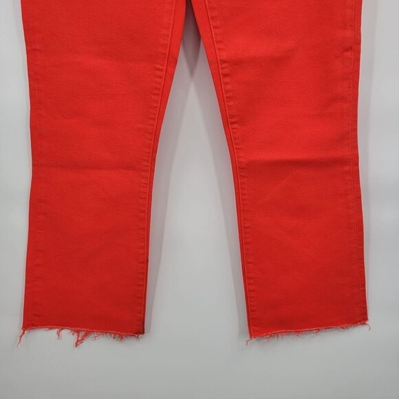 Current/Elliott Kick Flare-Leg Crop Jeans Mid-Rise Raw Hem Fiery Red 27 Womens - Picture 7 of 16